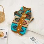 Boho Chic Dog Cat Winter Vest Traditional Pattern Sweater with Back Opening