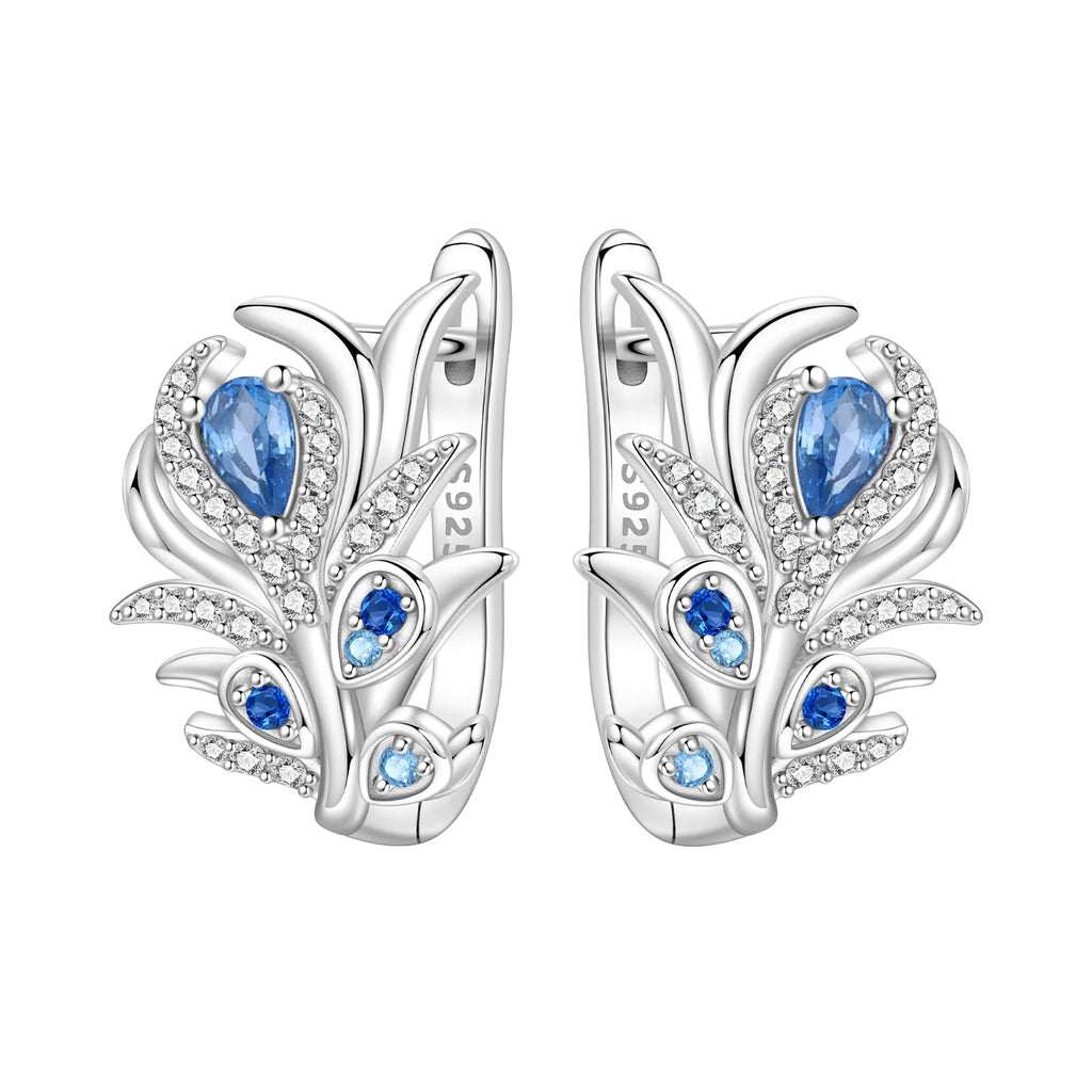 925 Sterling Silver Blue Zircon Starry Sky Hoop Earrings Trendy Jewellery