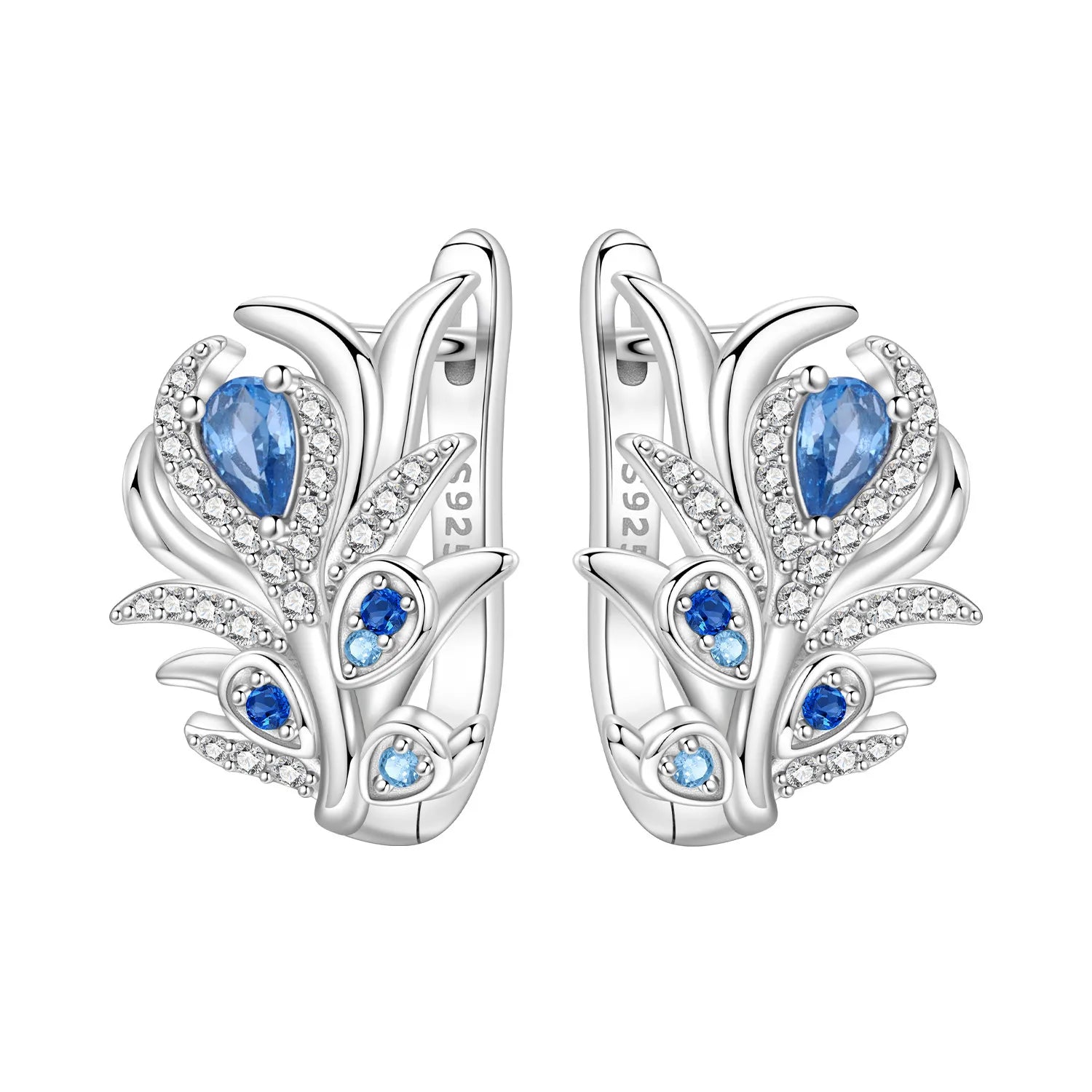 925 Sterling Silver Blue Zircon Starry Sky Hoop Earrings Trendy Jewellery
