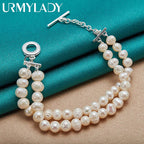 Natural Freshwater Pearl Chain Bracelet 20cm 925 Sterling Silver Wedding Gift