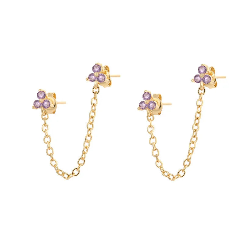 New Stainless Steel Cubic Zirconia Link Chain Ear Studs Triangle