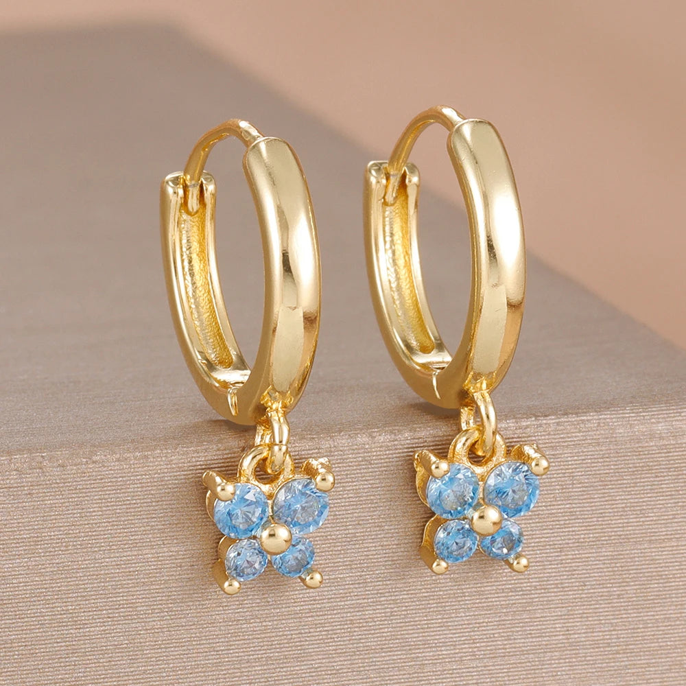 1 Pair Fashion Stainless Steel Zircon Butterfly Pendant Earrings Helix