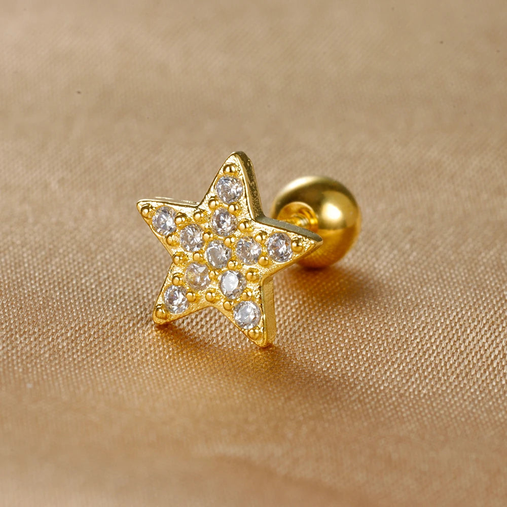 1pc Stainless Steel Moon Cross Stud Tiny Zirconia Rook Tragus Helix Piercing