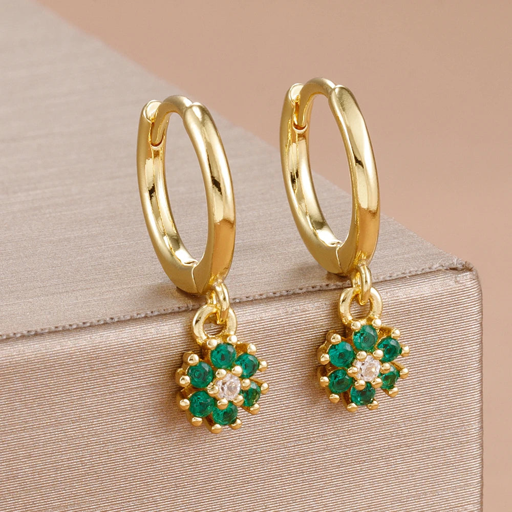 Exquisite Colourful Crystal Flower Hoop Earrings Stainless Steel