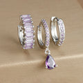 3PCS Stainless Steel Gold Plated Hoop Earrings Zircon Pendant