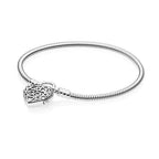 For Women 925 Sterling Silver Moments Heart Closure Bracelet Classic Snake Chain Jewelry Gift Fit Original Charm DIY