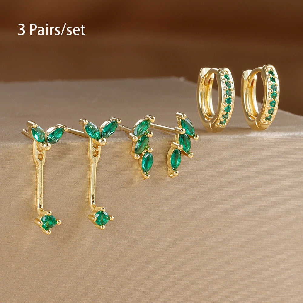 3 Pairs Exquisite Zircon Little Huggies Hoop Earrings Set Steel