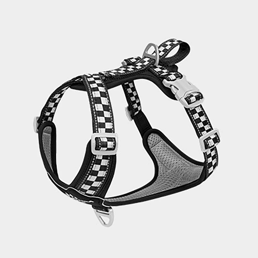 Classic Checkerboard Pattern No-Pull Dog Harness for Medium Large Dogs, Adjustable Padded Vest for Walking, Training, Reflective