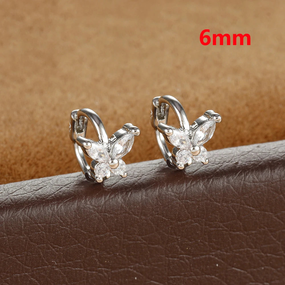 Stainless Steel Zircon Butterfly Minimal Hoop Earrings Gold Huggie