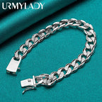10mm Side Chain Bracelet 925 Sterling Silver Men Women Wedding Charm Gift