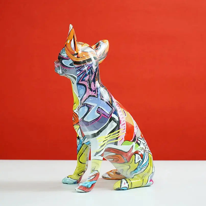 Resin Graffiti Chihuahua Dog Sculpture Animal Statue Pop Art Home Living Room Shelf