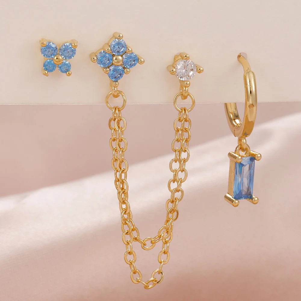 3PCS Exquisite Stainless Steel 12 Constellation Birthstone Earrings Set