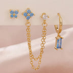 3PCS Exquisite Stainless Steel 12 Constellation Birthstone Earrings Set
