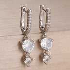 2PCS Stainless Steel Cubic Zirconia Drop Earring Shiny Pendant