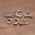 5PCS Crystal Zirconia Stainless Steel Hoop Earrings Star Chain