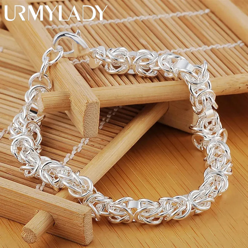 925 Sterling Silver Classic Circle Chain Bracelet Men Women Wedding Gift
