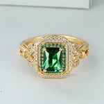 Classic Gold Color Wedding Ring Female Luxury Crystal Engagement Ring Green Zircon Square Stone Rings For Women Minimalist Bands