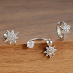 3PCS Gold Sparkling Zircons Star Dangle Earrings Set for Women