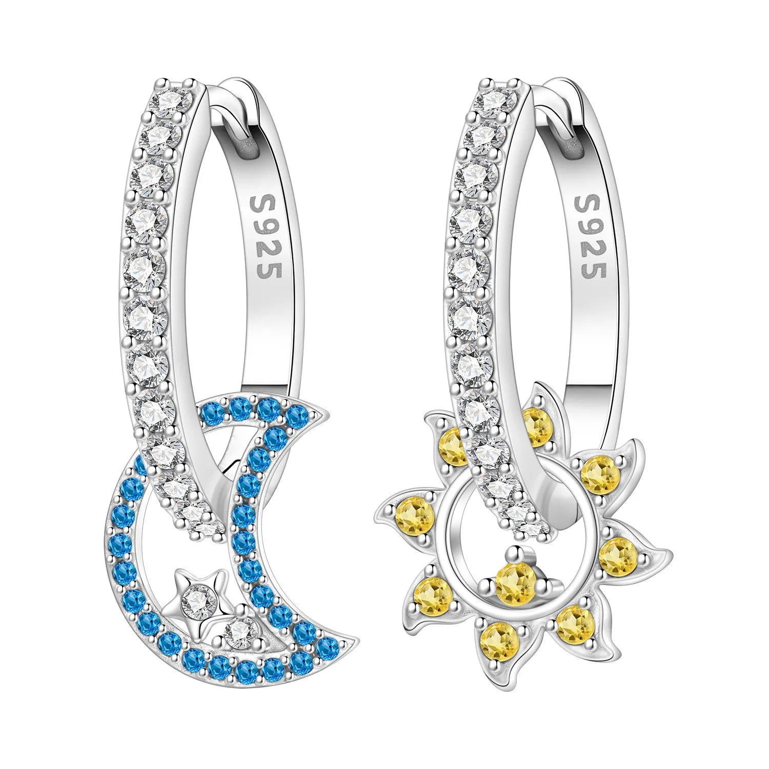 925 Sterling Silver Mysterious Star Moon Versatile Hoop Earrings Women's Gift