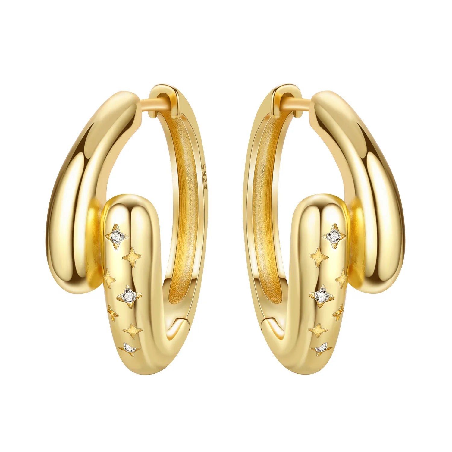 925 Sterling Silver Simple Gold U-shaped Versatile Hoop Earrings Birthday Gift