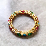 Gold Ring Colorful Stones 925 Sterling Silver Glam Fashion Jewellery Women