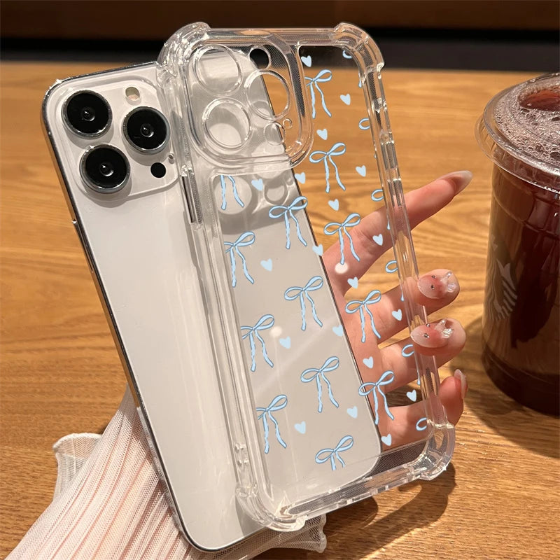 Colourful Bow Print Clear Case for iPhone 16 15 14 13 12 Pro Max SE