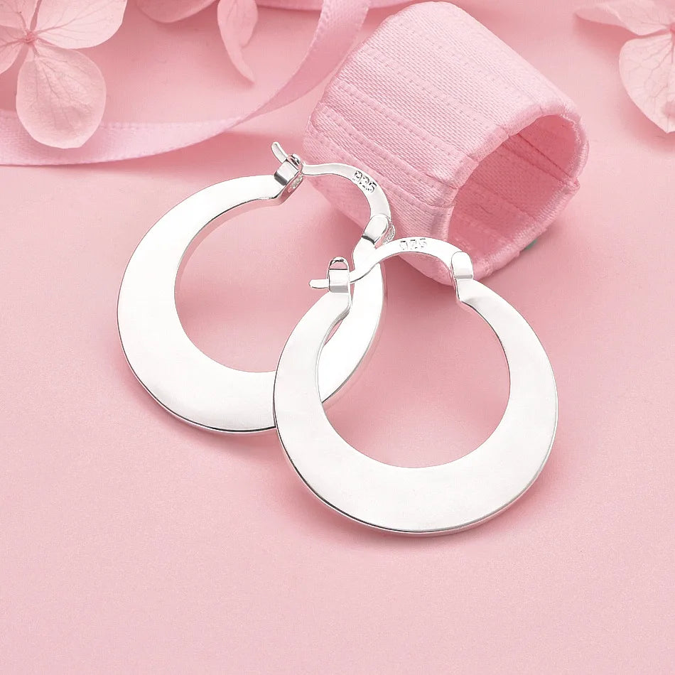 925 Sterling Silver Heart & Round Hoop Earrings Women Charm Party Jewellery