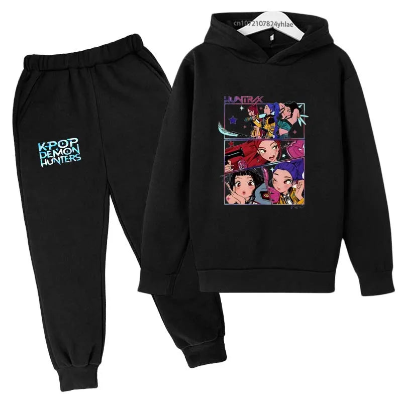Kids Kpop Demon Hunters Tracksuit Hoodie & Pants Set 2-13 Years Casual Outfit