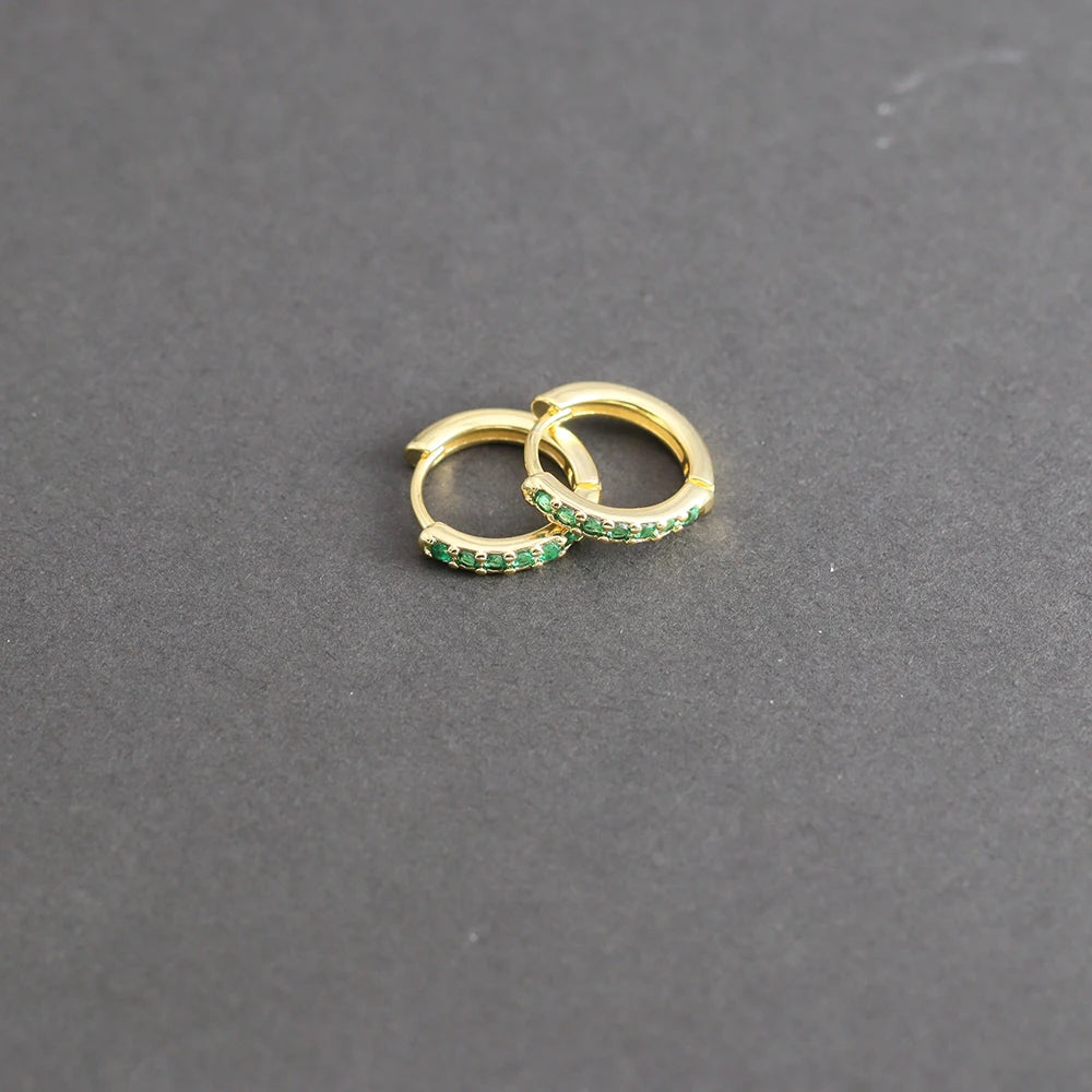 1 Pair Green Little Huggies Stainless Steel Hoop Earrings Tiny Rings