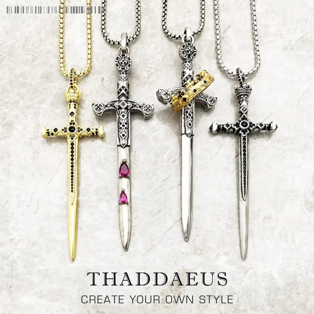 Sword Pendant Link Chain Necklace 925 Sterling Silver Vintage Jewellery Gift