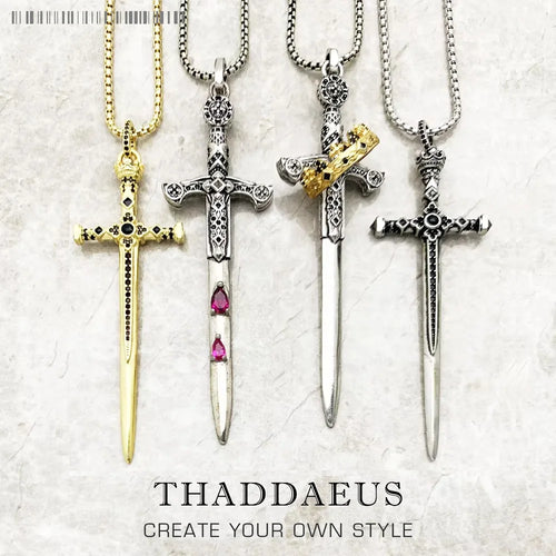 Sword Pendant Link Chain Necklace 925 Sterling Silver Vintage Jewellery Gift