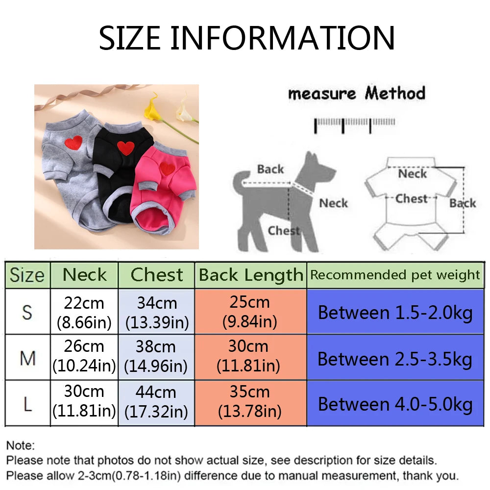 Winter Warm Small Dog Clothes Hoodie Cute Love Medium Cat Sweater for Taddy Yorkshire Thickened Cute Puppy Clothes Accessories