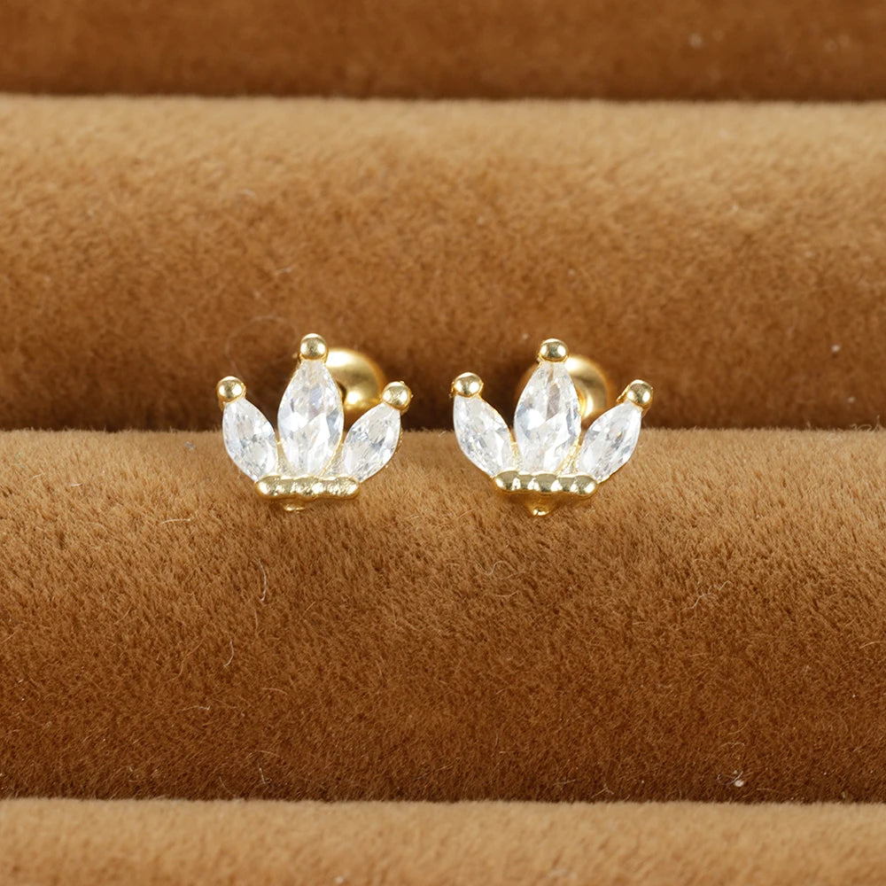 Vintage Gold Plated Stainless Steel Butterfly Studs Snowflake Zircon