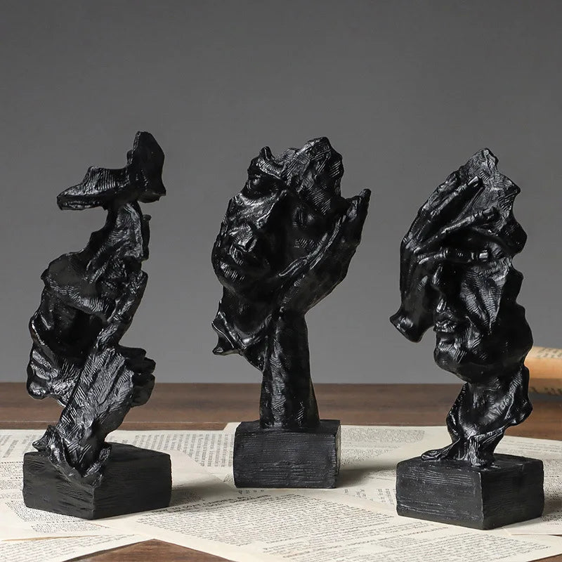 16cm Set of 3 Abstract Sculpture Resin Silence Is Gold Statue Office Bookshelf Object