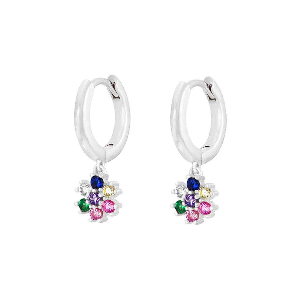 2PCS Pink Zircon Water Drop Chain Link Hanging Earrings Cross Dangle