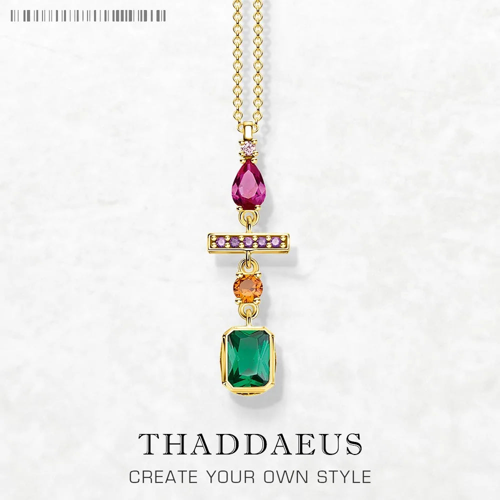 Colourful Stone Mix Golden Necklace 925 Sterling Silver Bohemia Jewellery