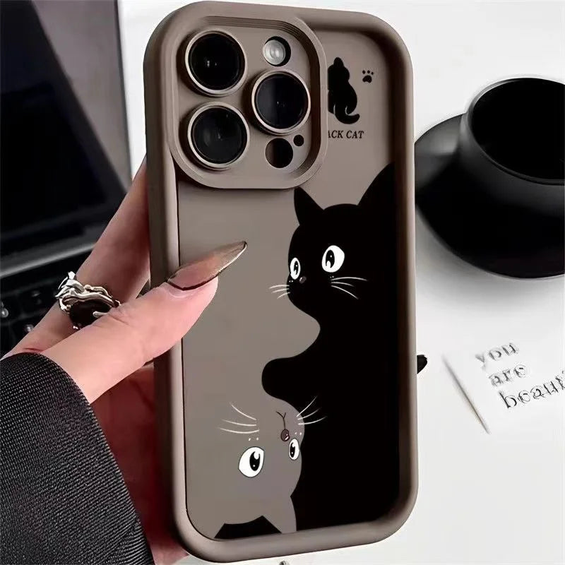 Cute Cartoon Black Cat Case for Samsung Galaxy S24 S23 S22 Ultra S21 FE A55