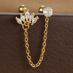 Stainless Steel Zircon Crown Stud Earrings Women 18K Gold Double Studs