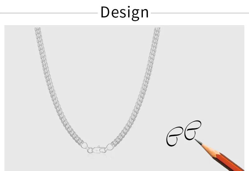 6mm Full Sideways Chain 8/18/20/24 Inch 925 Sterling Silver Men Women Jewelry