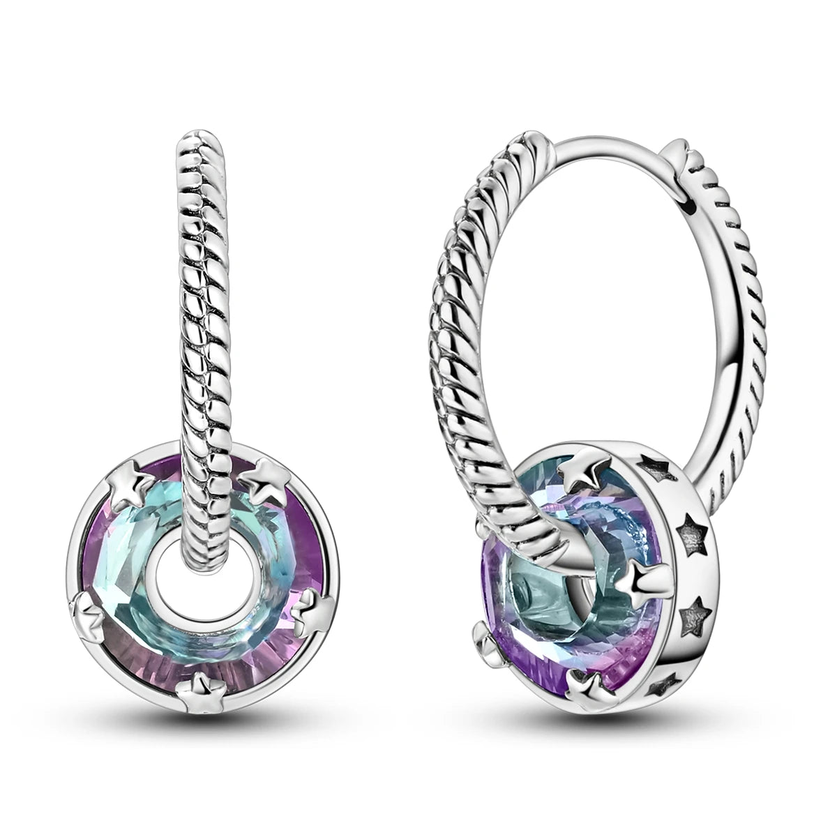 925 Sterling Silver Crystal Circular Eardrops Fashion Versatile Drop Earrings
