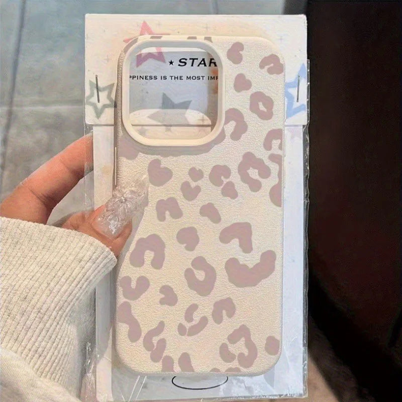 Pink Leopard Print Lychee Case for iPhone 17 16 15 14 13 Pro Max