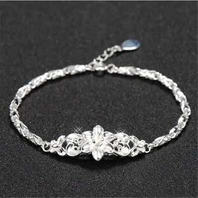 Beautiful Flowers Chain Charm Bracelet 925 Sterling Silver Women Fashion Gift