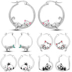 925 Sterling Silver Cute Lazy Cat Animal Pet Hoop Earrings Birthday Gift