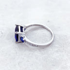 Cocktail Ring Blue White Square Stones 925 Sterling Silver Classic Jewellery