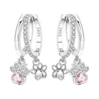 925 Sterling Silver Double Layer Pet Paw Print Drop Earrings Fashion Gift