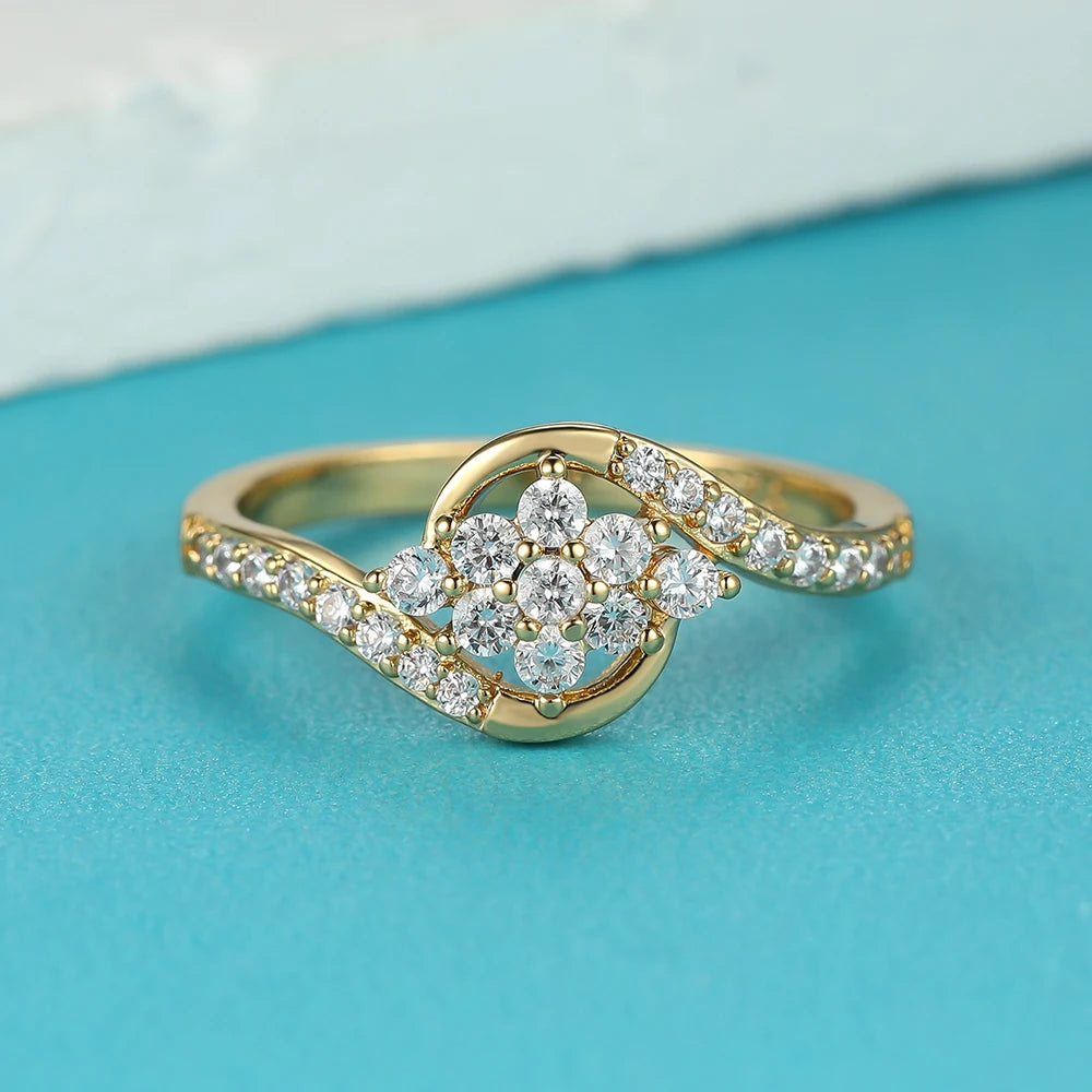 Female Charm Flower Snowflake Rings For Women White Zircon Wedding Bands Antique Gold Color Wave Engagement Ring Party Jewelry