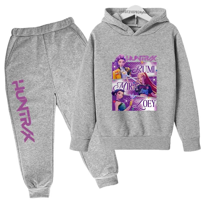 Kids Kpop Demon Hunters Cartoon Print Hoodie & Pants Sportsuit 2-13 Years