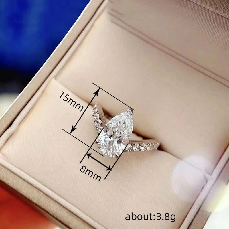 925 Sterling Silver New Light Luxury Water Drop Cube Zirconia Ring Engagement Personalized Gift