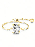 Certified Moissanite Chain Ring 1CT Oval Pear Cut Adjustable 925 Sterling Silver