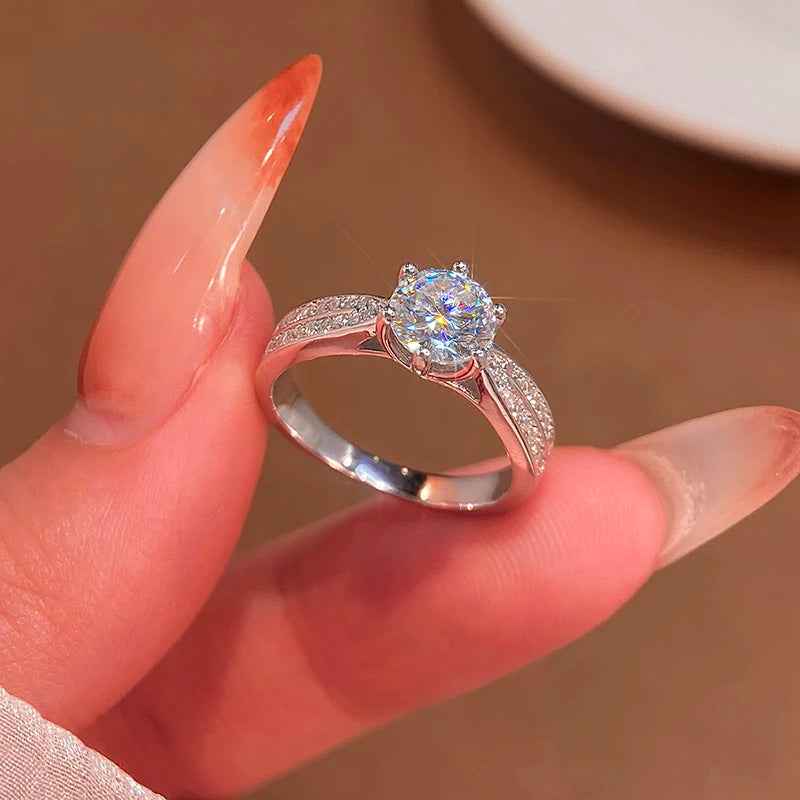KNB 1CT Certified Moissanite Diamond Gold White Stone Women's Engagement Ring Real 925 Sterling Silver High Quality Fine Jewelry
